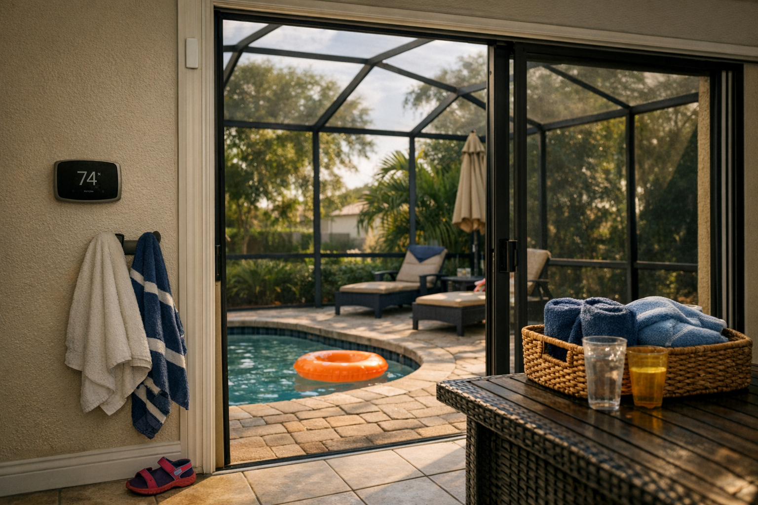 A Florida vacation rental with pool at golden hour